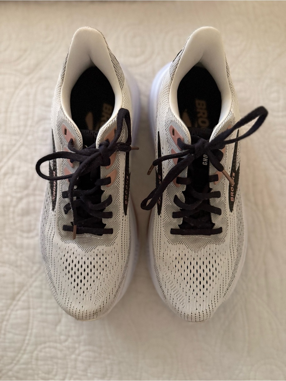 Brooks Women's White ghost athletic Running Shoes with Black Laces